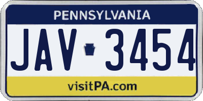 PA license plate JAV3454