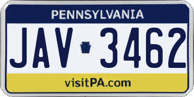 PA license plate JAV3462