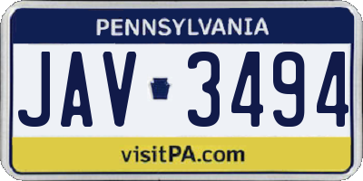 PA license plate JAV3494