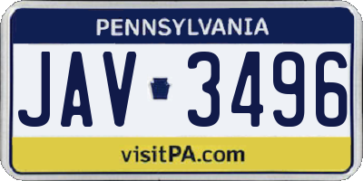 PA license plate JAV3496