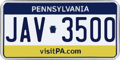 PA license plate JAV3500