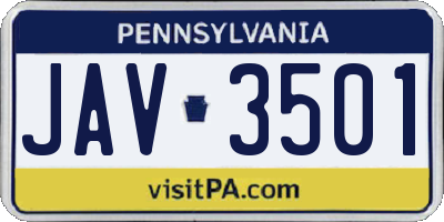 PA license plate JAV3501