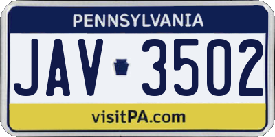 PA license plate JAV3502