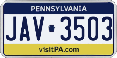 PA license plate JAV3503