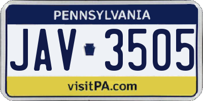 PA license plate JAV3505