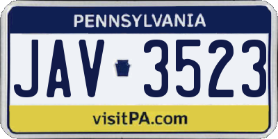 PA license plate JAV3523