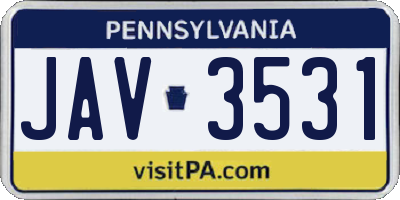 PA license plate JAV3531