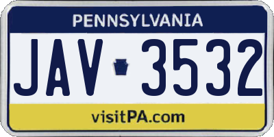 PA license plate JAV3532