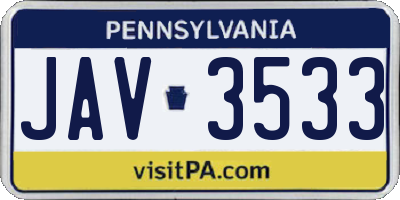 PA license plate JAV3533