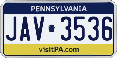 PA license plate JAV3536