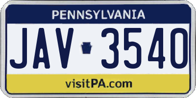 PA license plate JAV3540