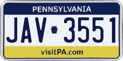 PA license plate JAV3551