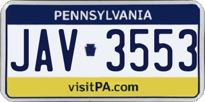 PA license plate JAV3553