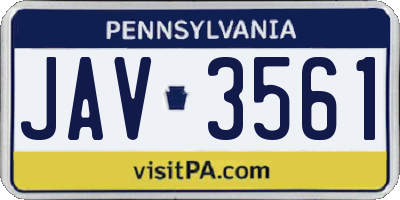 PA license plate JAV3561