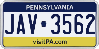 PA license plate JAV3562