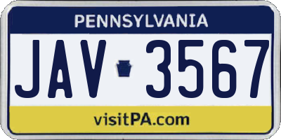 PA license plate JAV3567