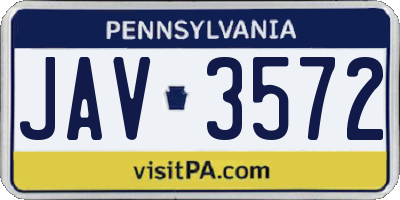 PA license plate JAV3572