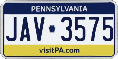 PA license plate JAV3575