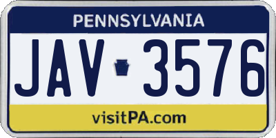 PA license plate JAV3576