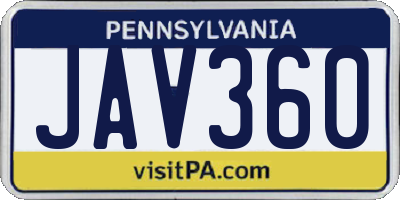 PA license plate JAV360