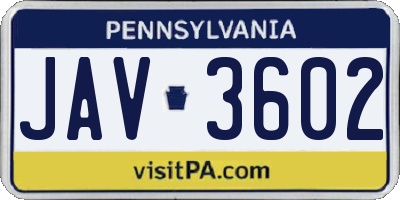 PA license plate JAV3602