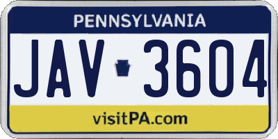 PA license plate JAV3604
