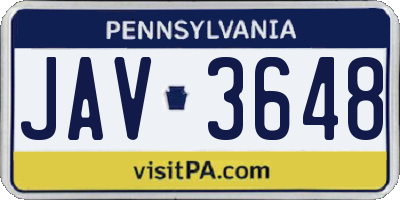 PA license plate JAV3648