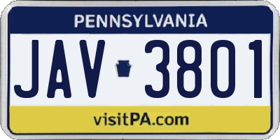 PA license plate JAV3801