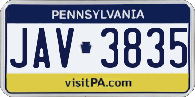 PA license plate JAV3835