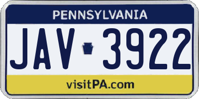 PA license plate JAV3922