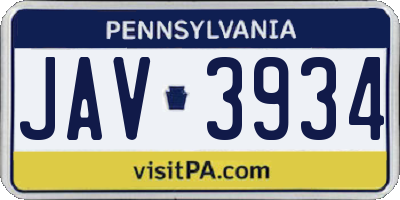 PA license plate JAV3934
