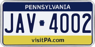 PA license plate JAV4002