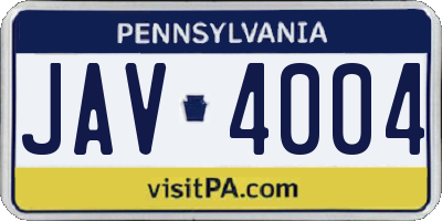 PA license plate JAV4004