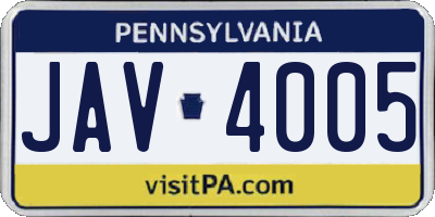 PA license plate JAV4005