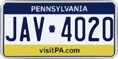 PA license plate JAV4020