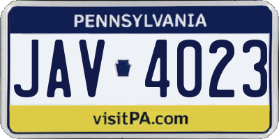 PA license plate JAV4023