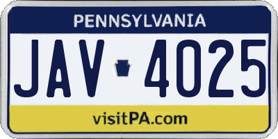 PA license plate JAV4025