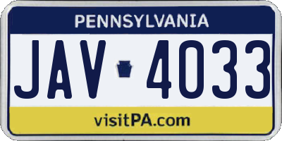 PA license plate JAV4033