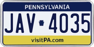 PA license plate JAV4035