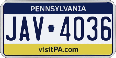 PA license plate JAV4036