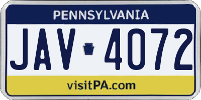 PA license plate JAV4072