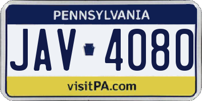 PA license plate JAV4080