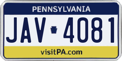 PA license plate JAV4081