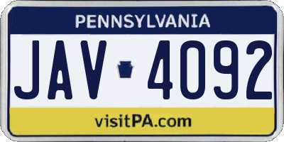 PA license plate JAV4092
