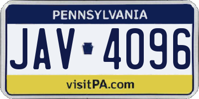 PA license plate JAV4096