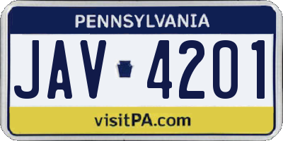 PA license plate JAV4201