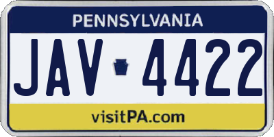 PA license plate JAV4422