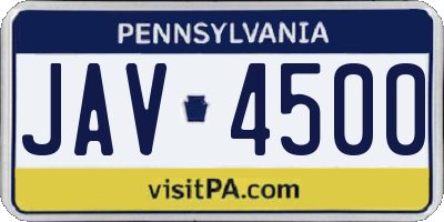 PA license plate JAV4500