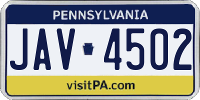 PA license plate JAV4502