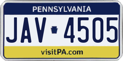 PA license plate JAV4505